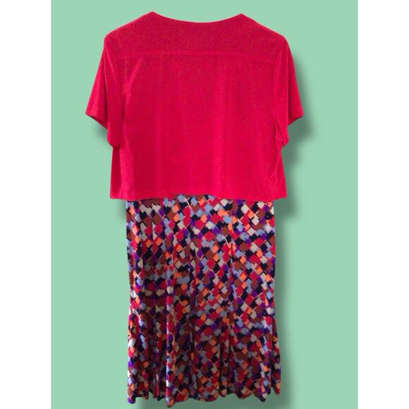 Perceptions Women’s Size 14 Dress Red Bolero Multi-Color Geometric Print - Picture 3 of 5